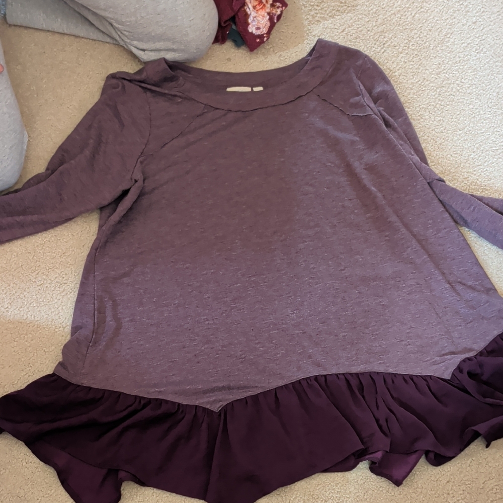 Purple Long Sleeve Top with Ruffle Hem